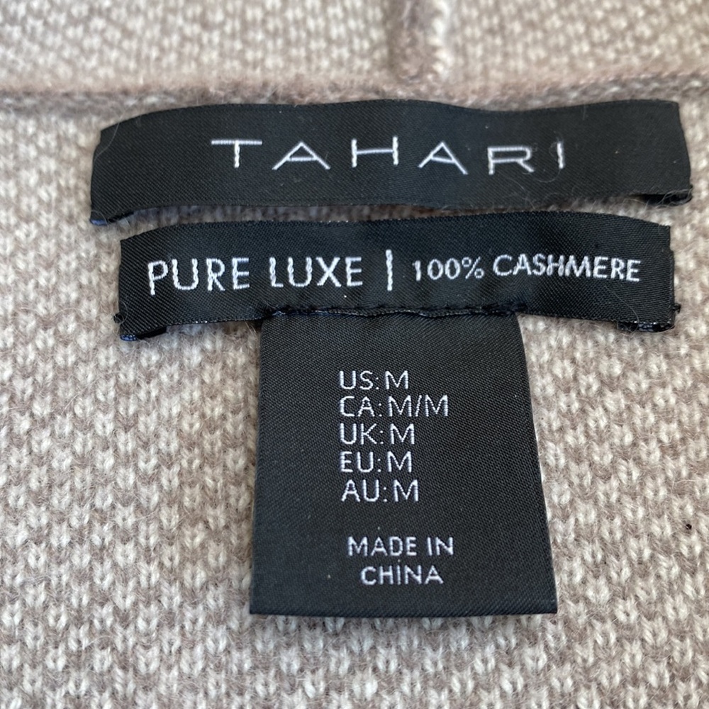 Tahari Cashmere Cardigan Color Block Tan Cream Si… - image 7